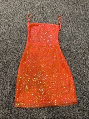 Lucy In The Sky Sparkling Orange Sequin Mini Dress